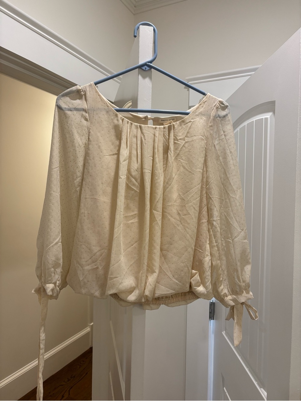 Pretty Good Cream Peasant Blouse with Tie Cuffs